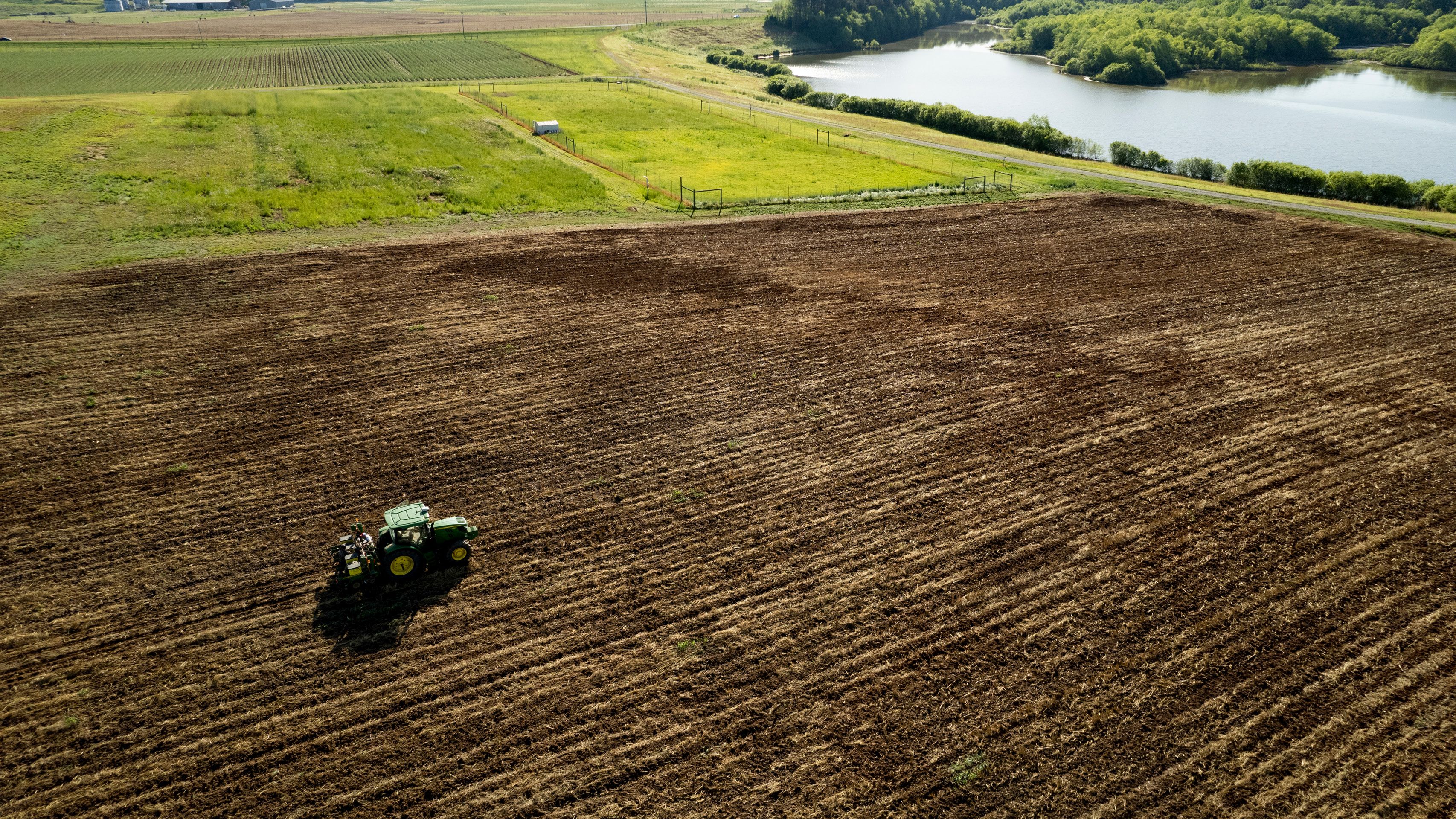Tractor in a plowed field