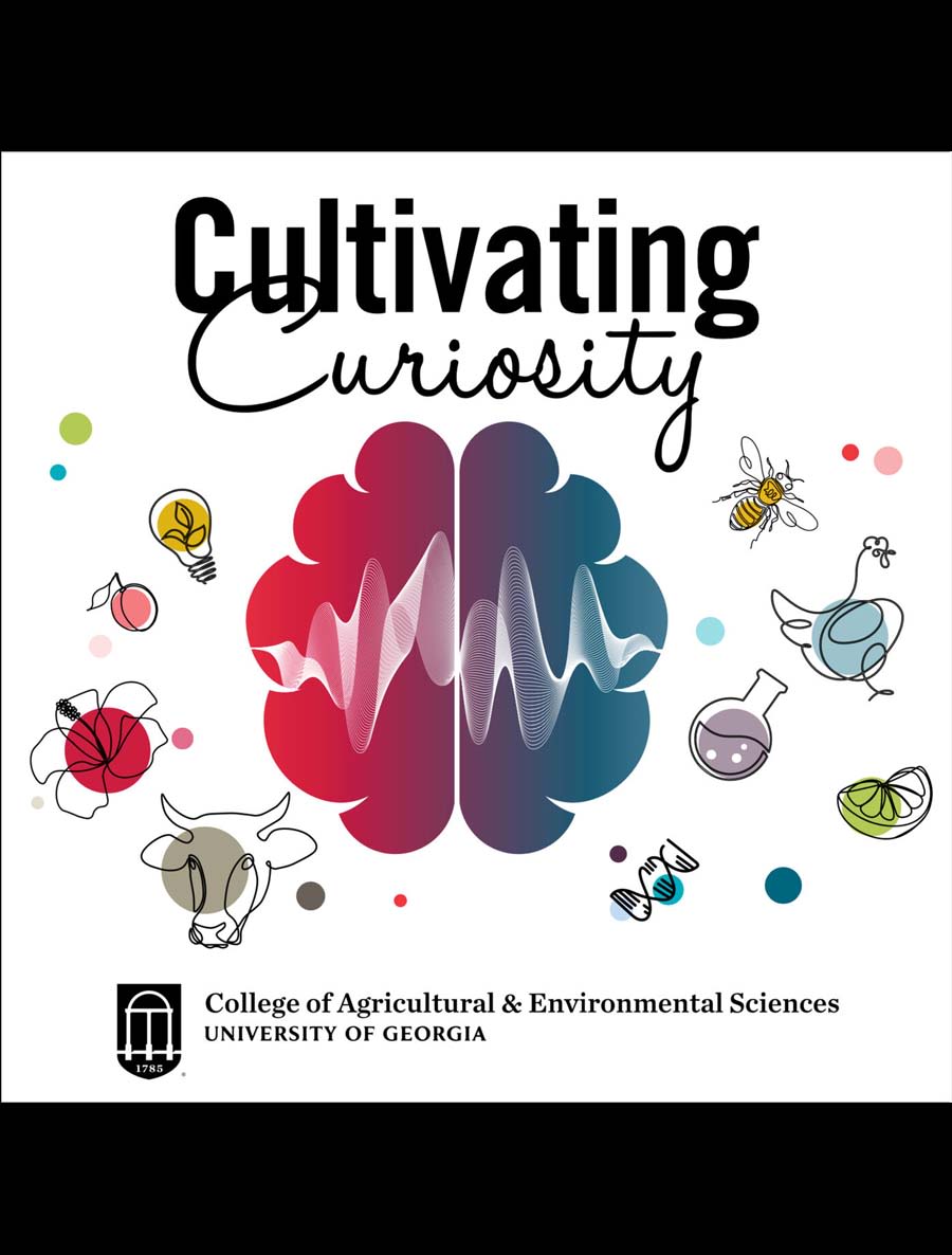 Cultivating Curiosity podcast cover showing a brain graphic surrounded by smaller graphics of animals and lab equipment