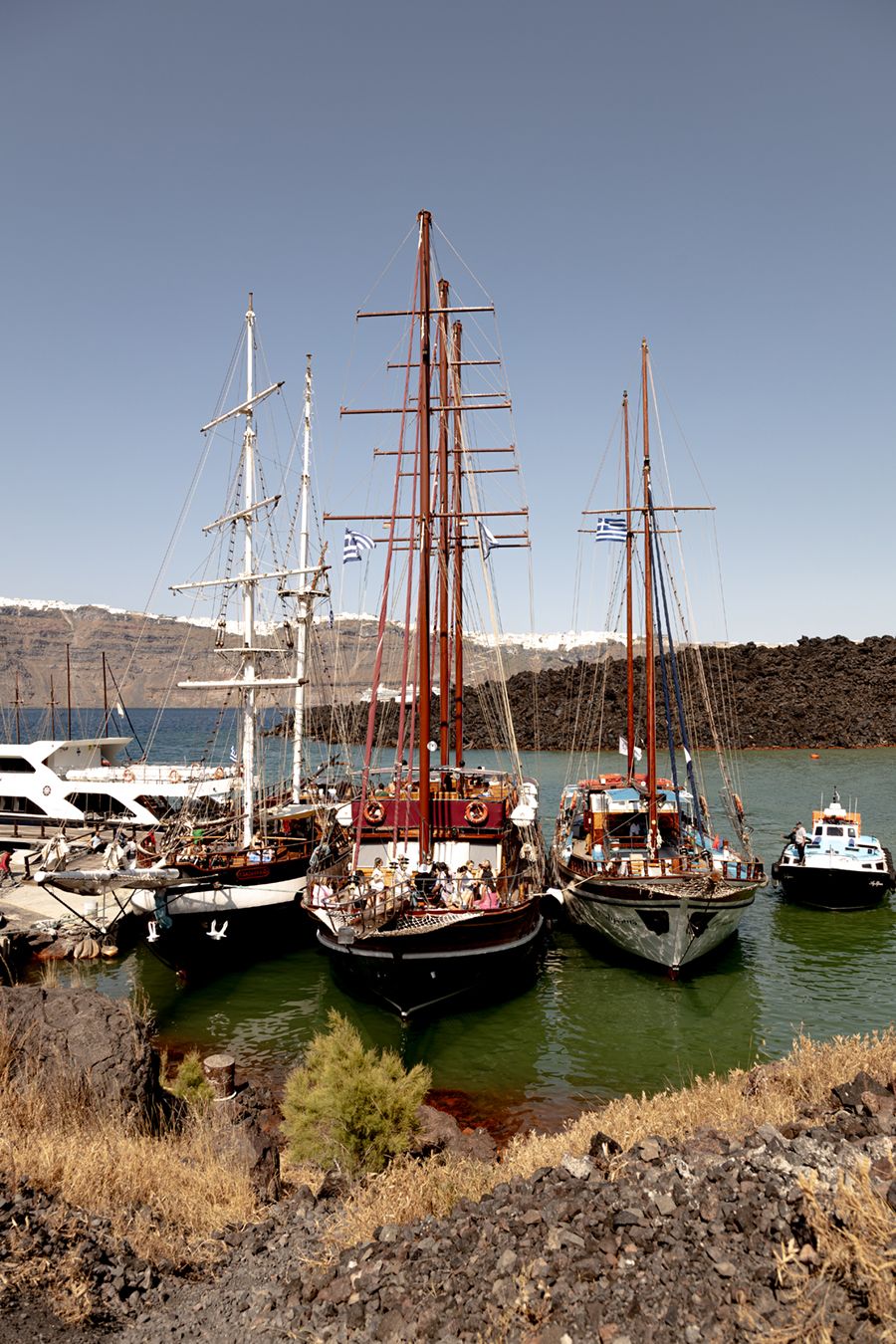 Boats docked in Santorini
