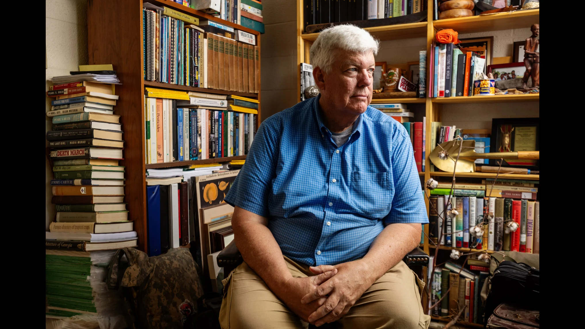 Bob Kemerait's office overflows with books and mementos that reflect his global perspective and work as a UGA Extension specialist.