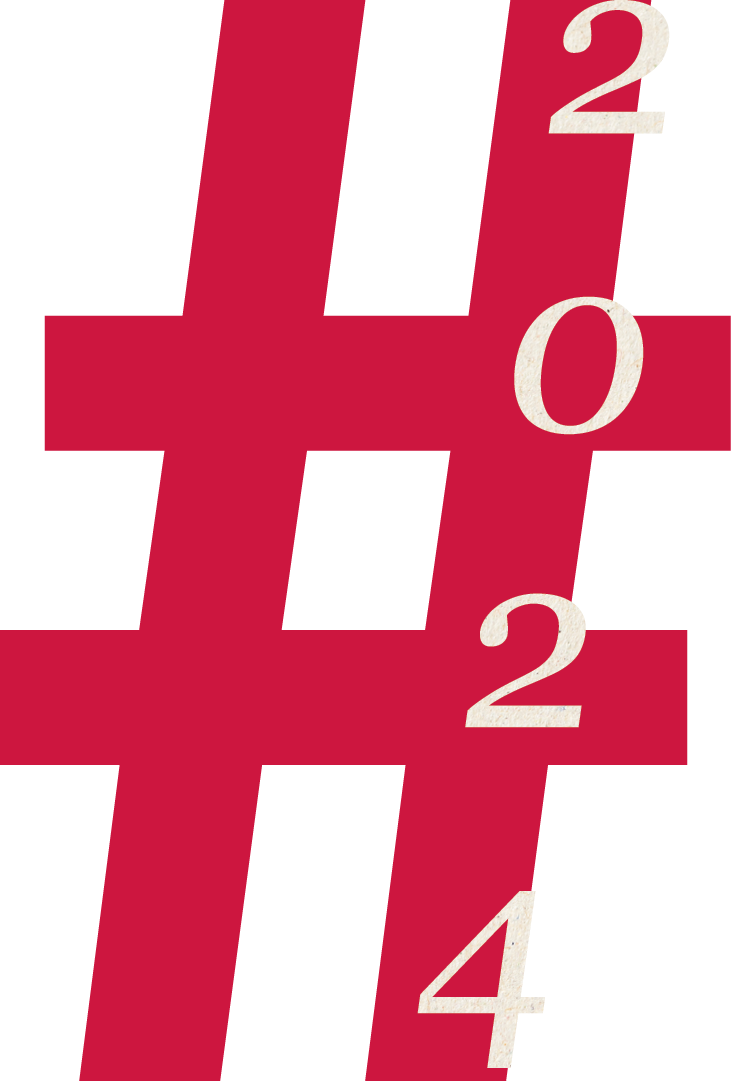 A red hashtag symbol with the numbers "2024" integrated into its design.